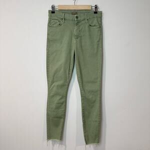 Mother Denim High Waisted Looker Ankle Fray Skinny Jeans Tresspassing Green 28